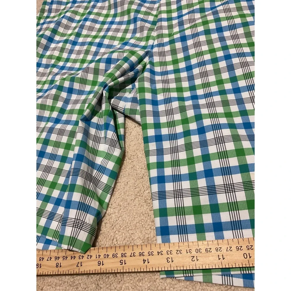 Nike Dri Fit Golf Shorts 42 Mens Blue Green Plaid Performance Stretch Lightweigh